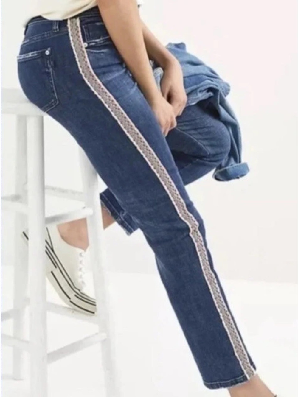 Pilcro Slim Boyfriend Side Tape Embroidered Jeans